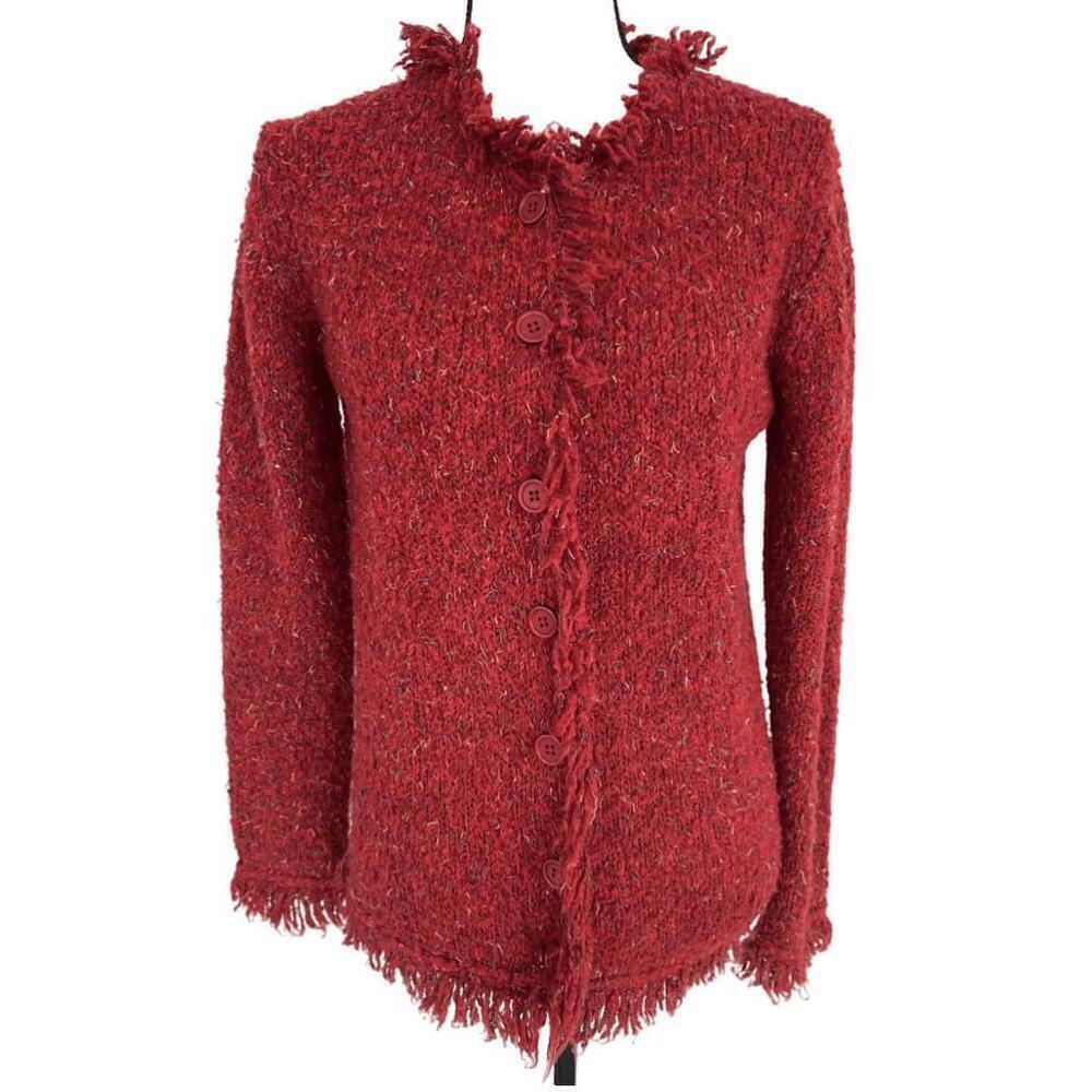 Vintage Coldwater Creek Red Fringe Button Up Cardigan, Small (A05)​​​​